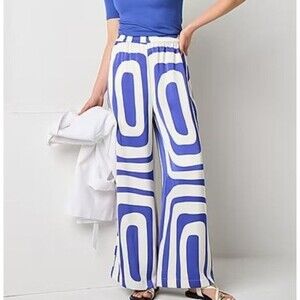 Worthington Women Size XXL Straight Pull-On Wide Leg Pants Blue/White Glyph NEW